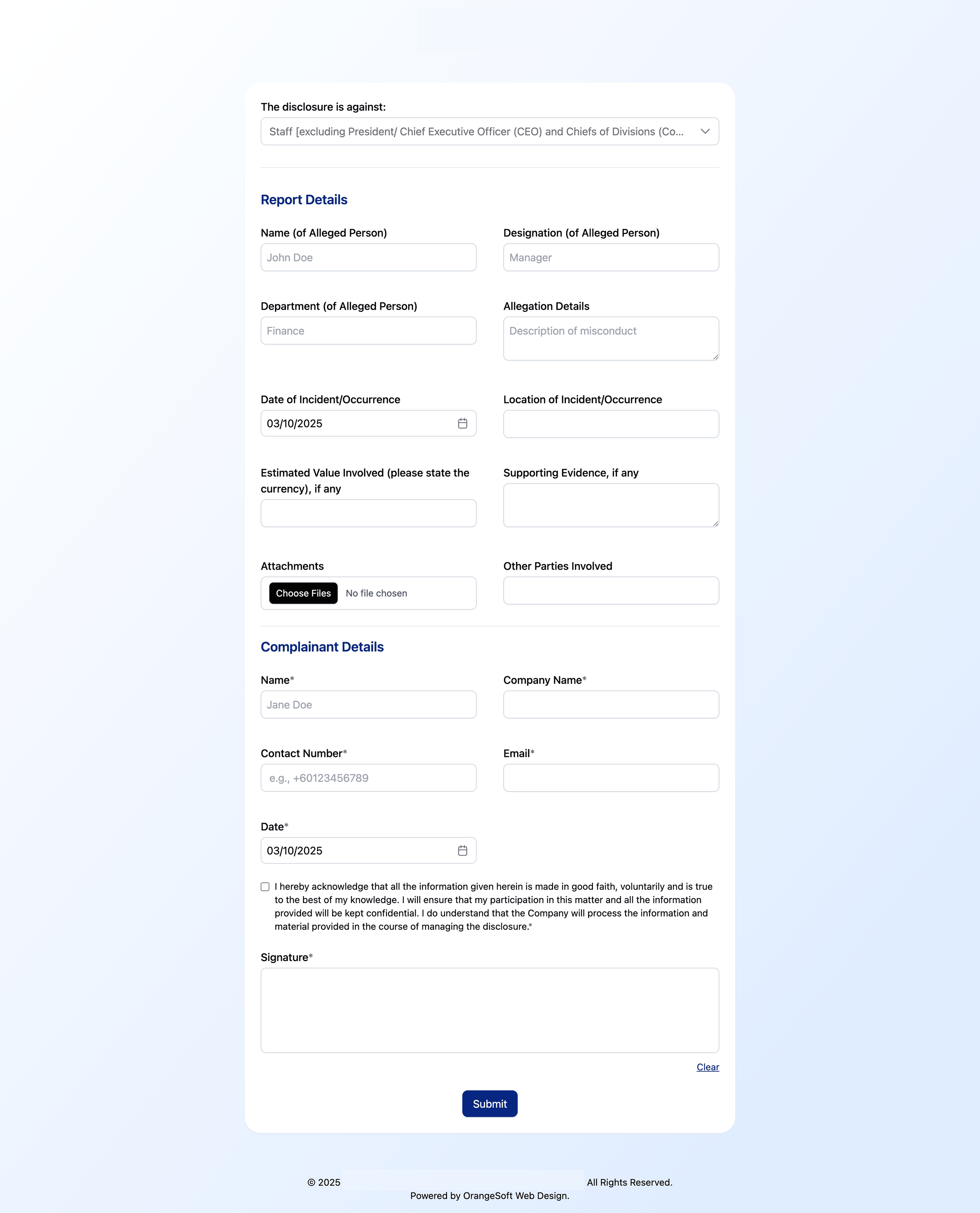 Whistleblowing form